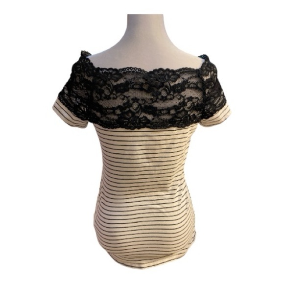 H&M Black Lace and White Striped Blouse - Picture 2 of 3